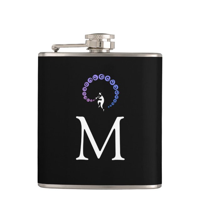 Cool Jazz Trumpet Musician Monogram Blue Lilac Flachmann (Vorderseite)