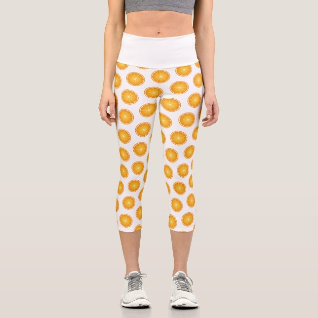 Cool Juicy Orange Fruchtscheiben weiß Capri Leggings (Vorderseite)