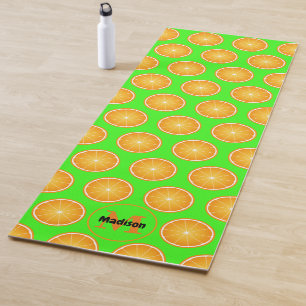 Cool Juicy Orange Scheiben Monogramm Neon grün Yogamatte