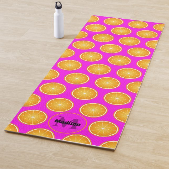 Cool Juicy Orange Scheiben Monogramm Neon pink Yogamatte (Beispiel)