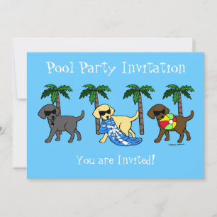 Cool Labradors Beach Party Cartoon Einladung