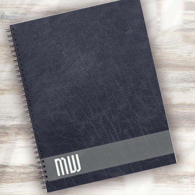 Cool Leather Metal Stripe Bold Monogram Notizbuch (Von Creator hochgeladen)