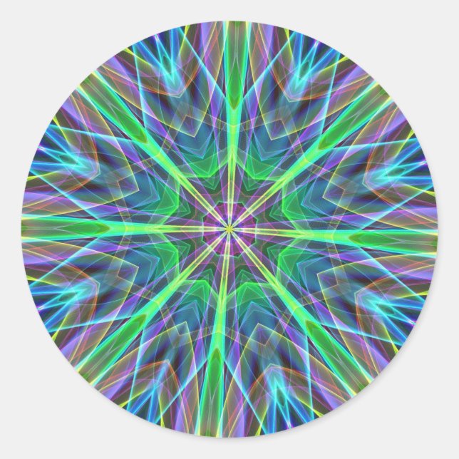 Cool lebendige Neon Pastel Aura Mandela Runder Aufkleber (Vorderseite)