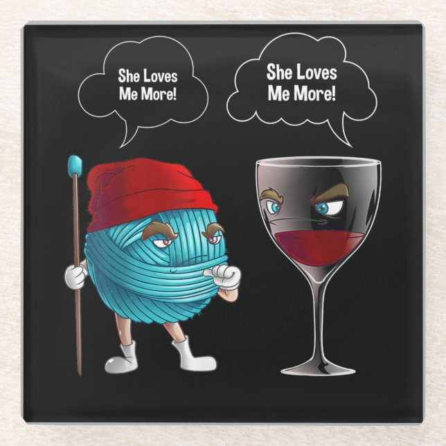 Cool Lieben sie mich Crochet und Wein Funny Needle Glasuntersetzer (Vorderseite)