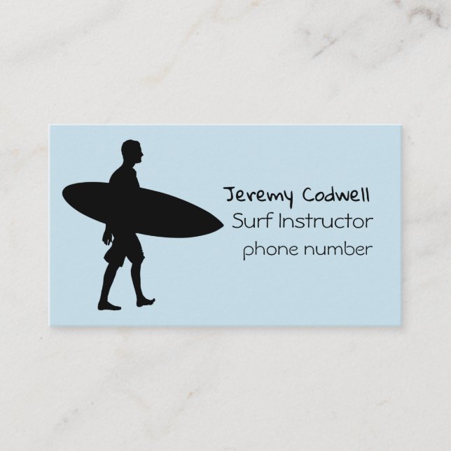 Cool Light Blue Surf Instructor Visitenkarte (Vorderseite)