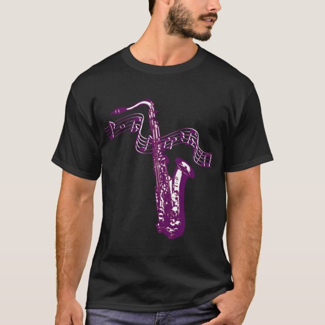 Cool Lila Saxophon T-Shirt (Vorderseite)