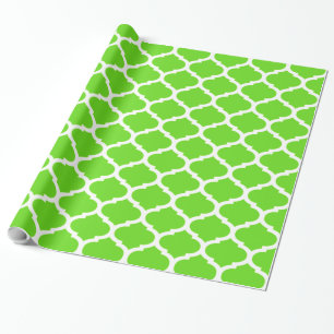 Cool Lime Green marokkanisches Quatrefolienmuster Geschenkpapier