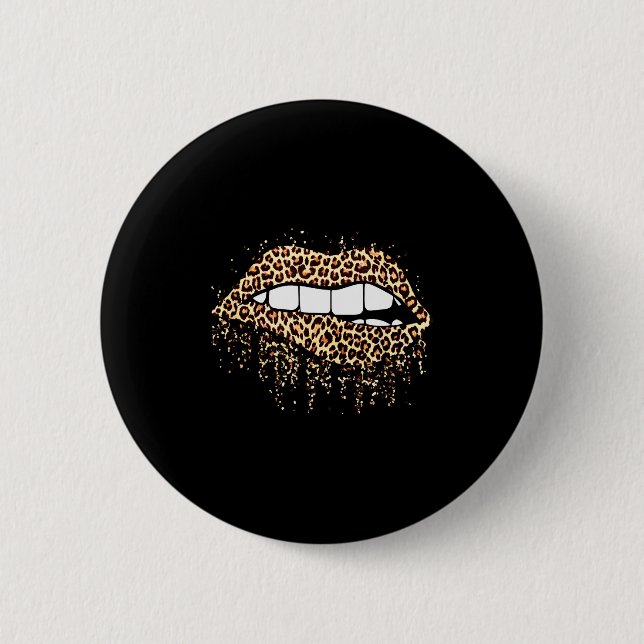 Cool Lips Biss Küss Mich Leopardendruck Gepard- Va Button (Vorderseite)