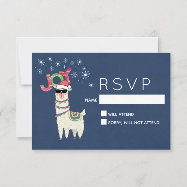 Cool Llama à Santa Hat avec Snowflakes RSVP (Devant)