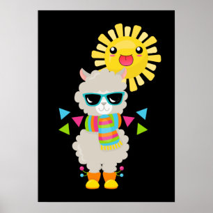 Cool Llama and Smiling Kawaii Sun Poster