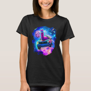 Cool Llama Driving Sports Car In Space Alpaca Lla T-Shirt