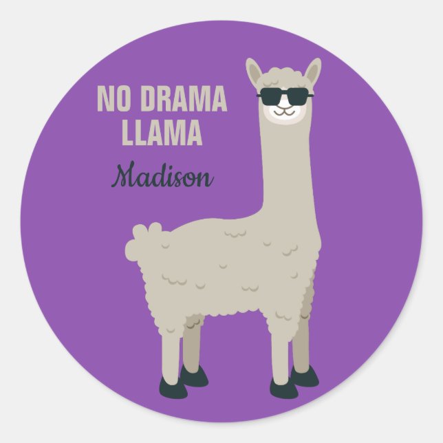 Cool Llama personnalisé nom & colorier autocollant (Devant)
