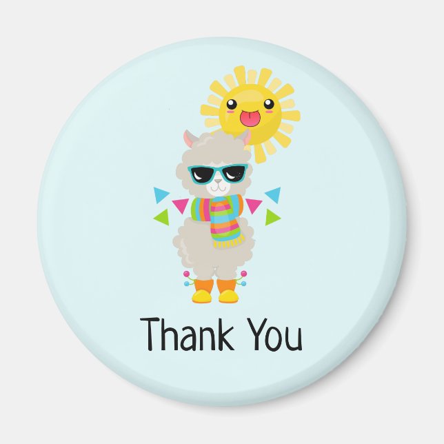 Cool Llama und lächelnd Kawaii Sun Vielen Dank Magnet (Vorne)