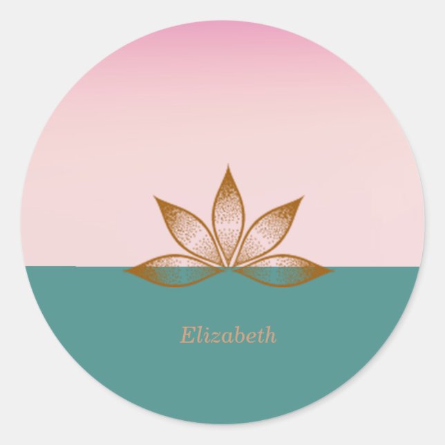 Cool Lotus Pink Green Runder Aufkleber (Vorderseite)