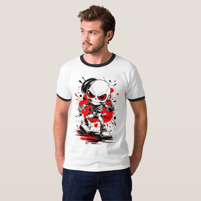 Cool Manga Robot Skeleton T - Shirt (Vorne ganz)