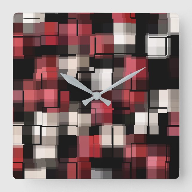 COOL Maroon Schwarz-weiß Abstraktes Muster Quadratische Wanduhr (Vorderseite)