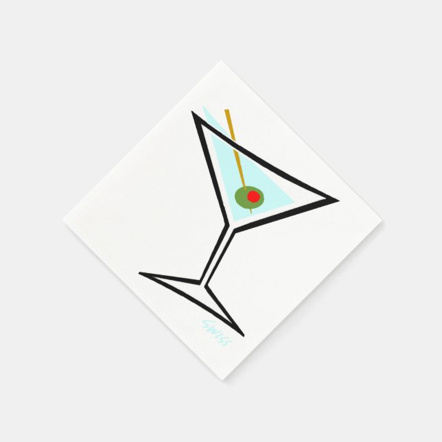 Cool Martini Olive Cartoon Moderner Cocktail Party Serviette (Ecke)