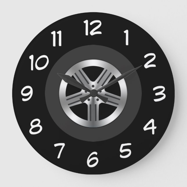 Cool Men's Car Tire Theme Man Cave Wall Clocks Große Wanduhr (Vorderseite)