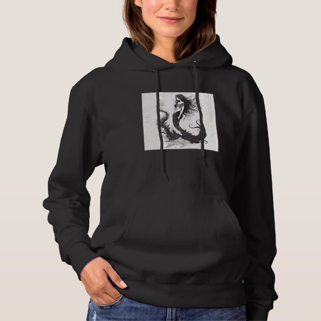 Cool Mermaid Line Illustration Vintage Unique Wome Hoodie (Vorderseite)