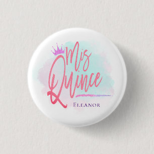Cool Mis Quince Blush Pink Script Name Button