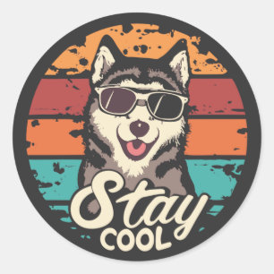 Cool mit Majestic Husky Dog bleibe Runder Aufkleber