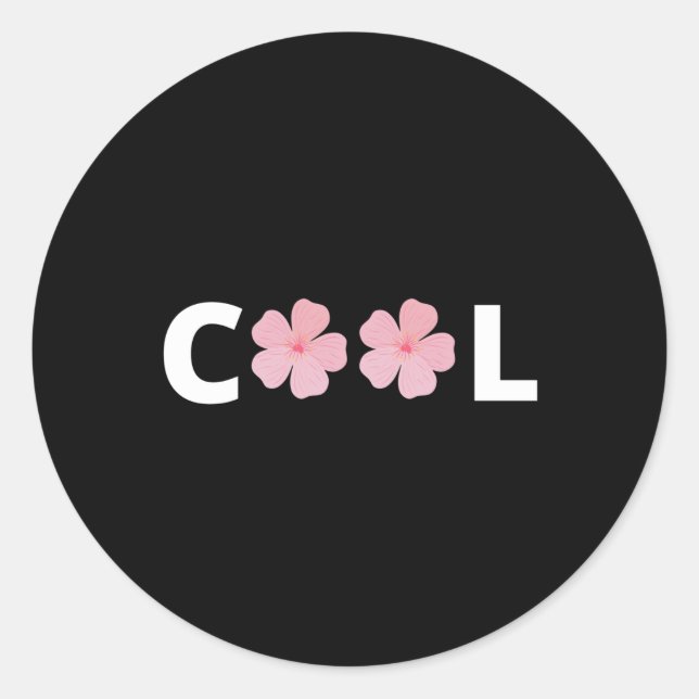 Cool - mit rosa Blume Runder Aufkleber (Vorderseite)