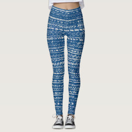 Cool Modern Blue Tribal Mud Tuch Leggings