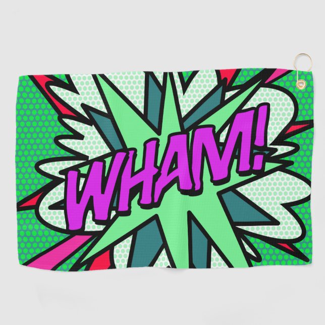 Cool Modern Comic Book WHAM Superhero Golfhandtuch (Horizontal)