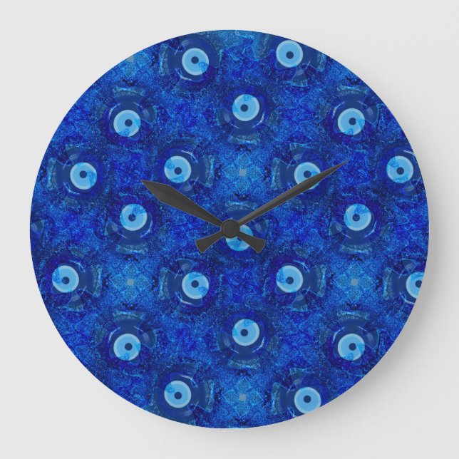 Cool, modern digital art of blue evil eye pattern große wanduhr (Vorderseite)
