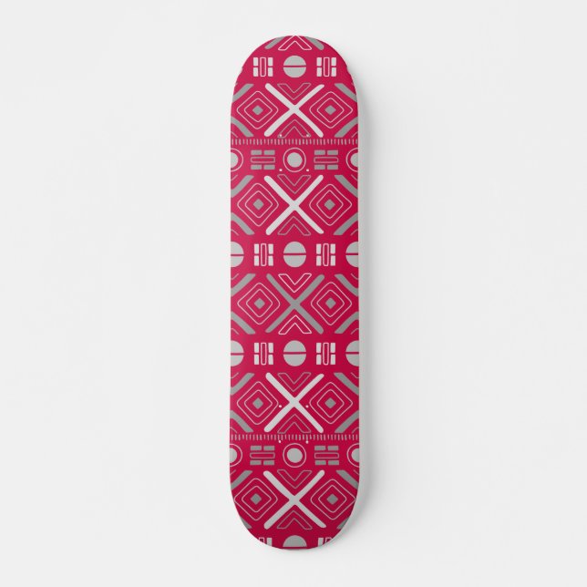 Cool Modern Geometric Tribal Pink Silver Pattern Skateboard (Vorne)