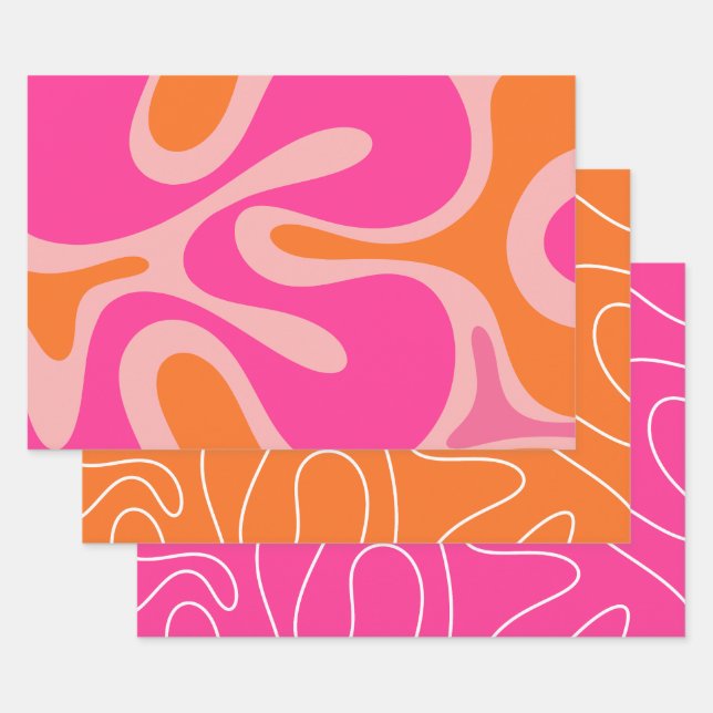 Cool Moderne Abstrakte Muster in Hot Pink & Orange Geschenkpapier Set (Set)