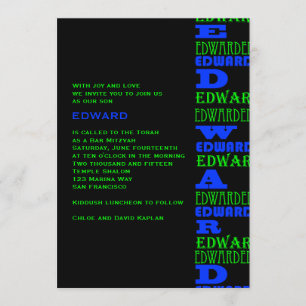 Cool moderne Bar Mitzvah Einladung Black Blue