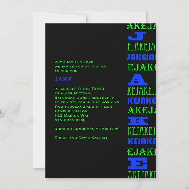Cool moderne Bar Mitzvah Invitation Black Blue (Devant)