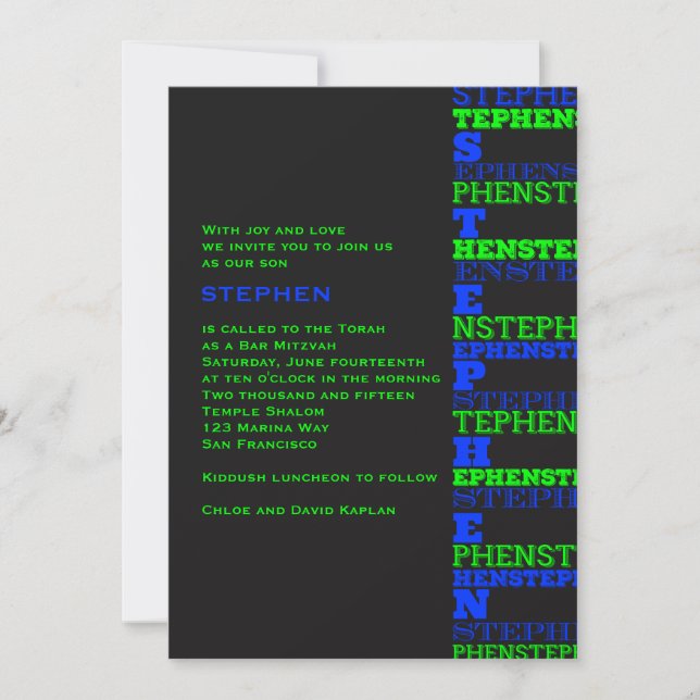 Cool Moderne Bar Mitzvah Invitation Stephen (Devant)