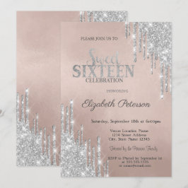 Cool Moderne Silver Glitzer Tropfen Sweet 16 Einladung