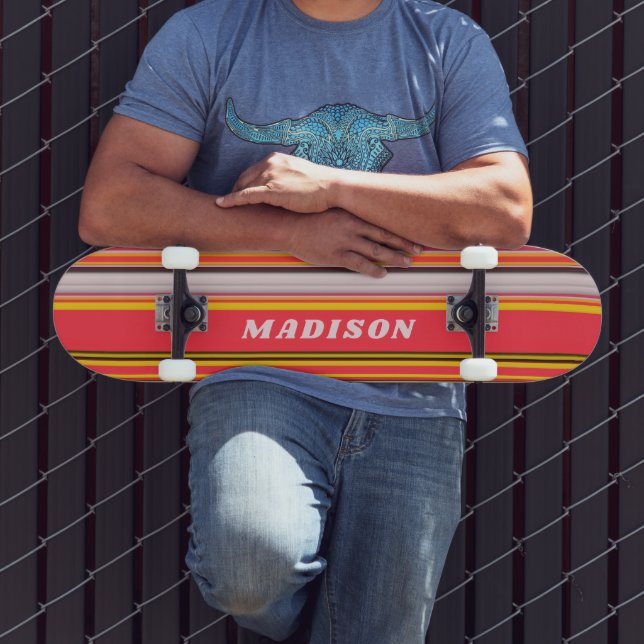 Cool Moderne Streifen Personalisierter Individuell Skateboard (Außenbereich 3)