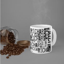 Cool Moderner Schwarz-Weiß-Name, Typografie Kaffeetasse