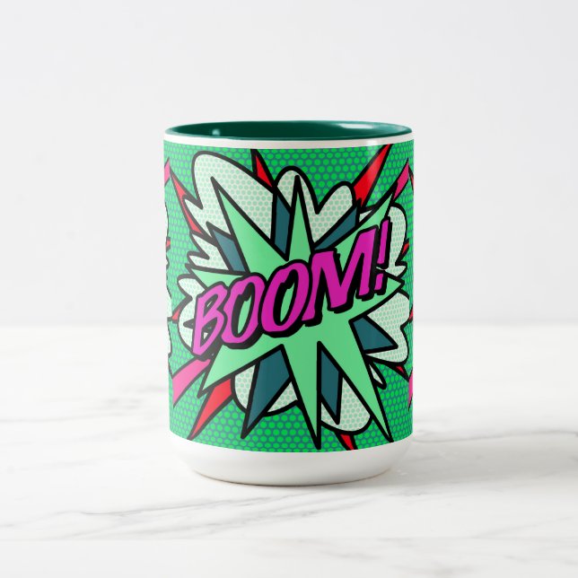 Cool Modernes Comic BOOM Spaß Zweifarbige Tasse (Mittel)