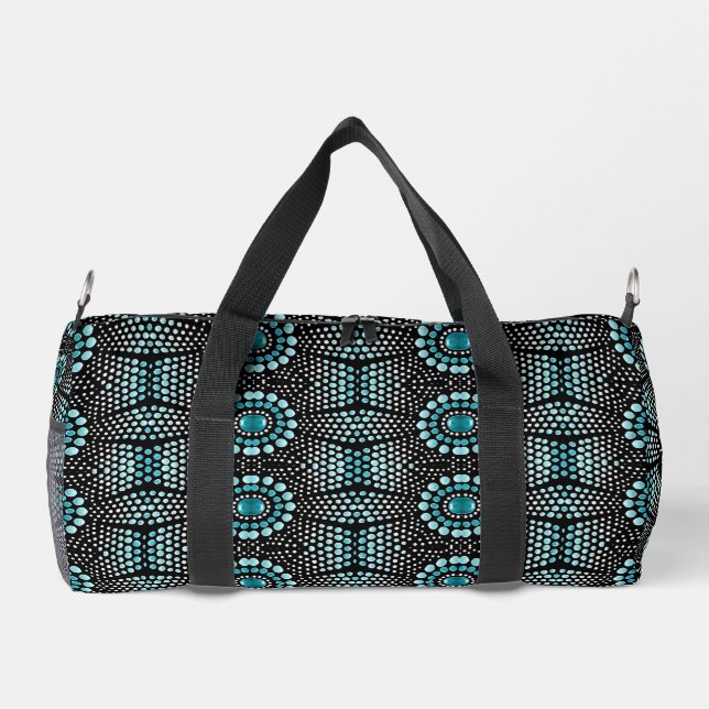 Cool Modernes, stilvolles Aquamarine an der Schwar Duffle Bag (Rückseite)