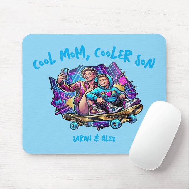 Cool Mom Cooler Son | Custom Name Retro Mousepad (Mit Mouse)