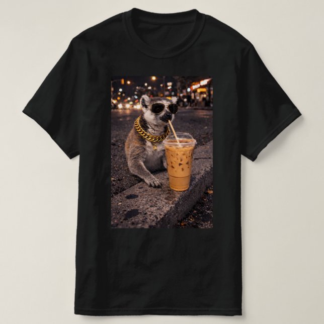 Cool Mongoose Drinking Iced Coffee Funny Animal  T-Shirt (Design vorne)