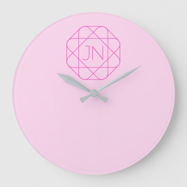Cool Monogram, Hip Logo Style | Pink & Magenta Große Wanduhr (Vorderseite)