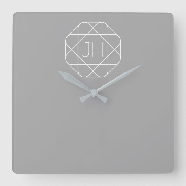 Cool Monogram, Hip Logo Style Vibe | Grey & White Quadratische Wanduhr (Vorderseite)