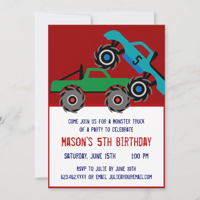 Cool Monster Trucks Invitations de fête d'annivers (Devant)