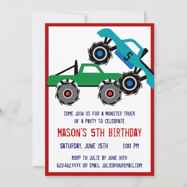 Cool Monster Trucks Invitations de fête d'annivers (Devant)