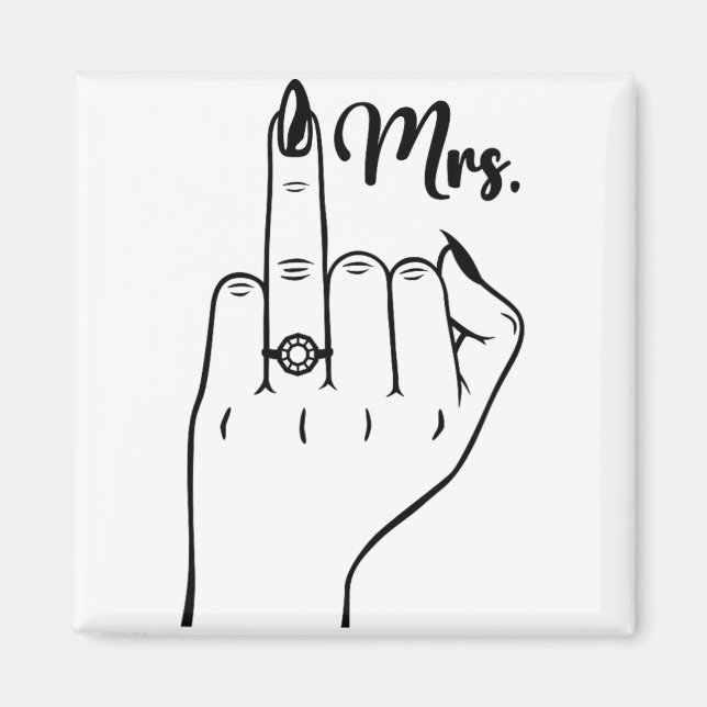 Cool Mrs Just Married Ehefrau Wedding Finger Ring  Magnet (Vorne)