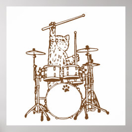 Cool Musician Cat Playing Drums Poster