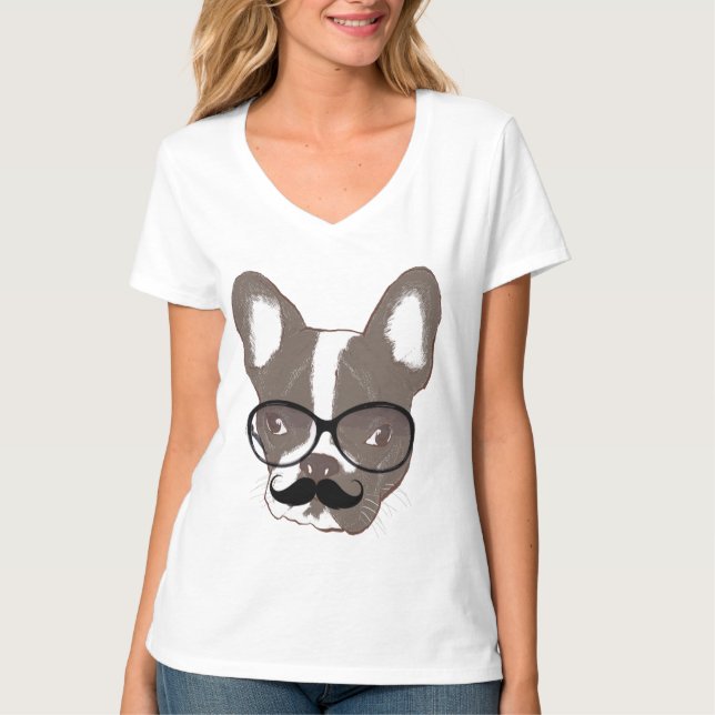 Cool Mustache French Bulldog T-Shirt (Vorderseite)