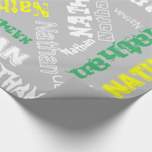 Cool Name Collage Moderne Typografie Custom Gray Geschenkpapier