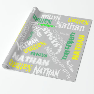 Cool Name Collage Moderne Typografie Custom Gray Geschenkpapier